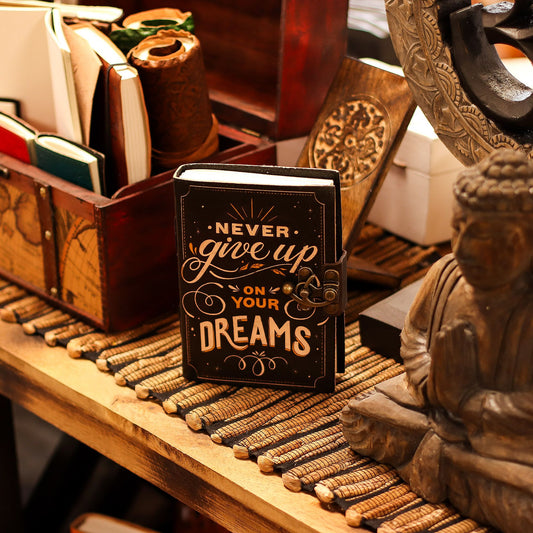 Leather Printed Notebook – Never Give Up On Your Dreams
