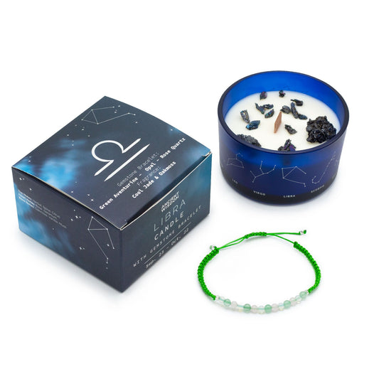 Libra Zodiac Crystal Candle with Gemstone Bracelet
