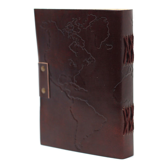 Leather World Map & Stitching Notebook