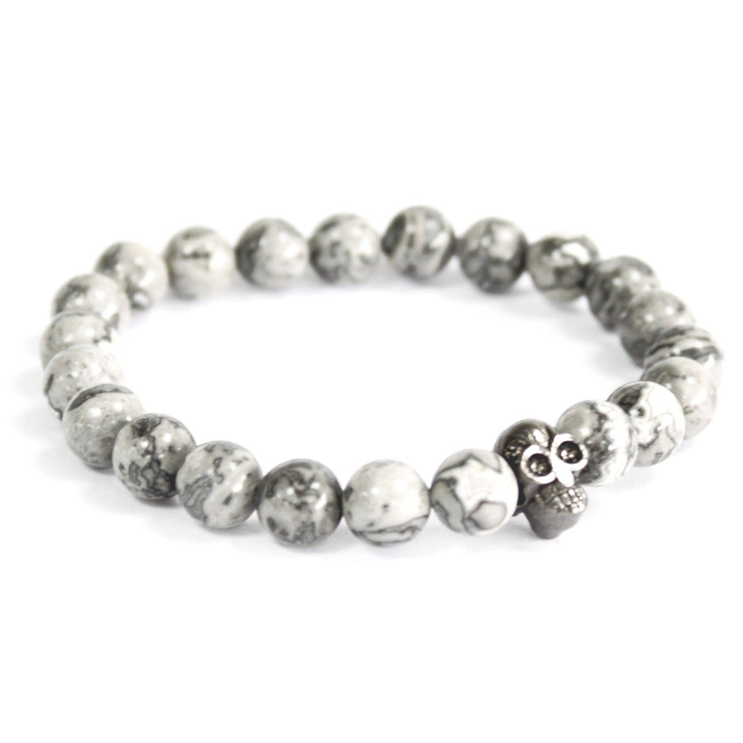 Pewter Skull Grey Agate Bracelet