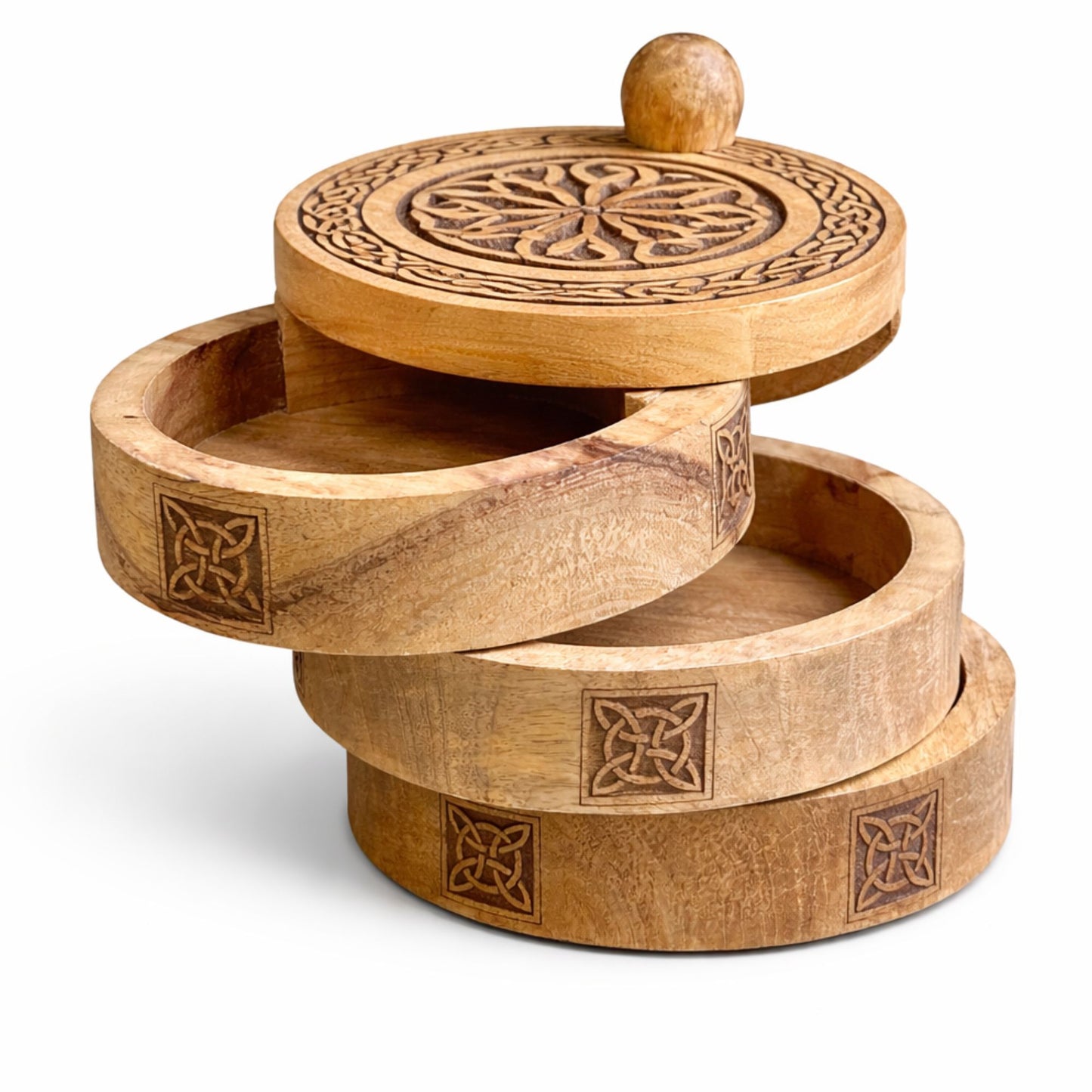 Celtic Carved 3 Tier Revolving Storage Box