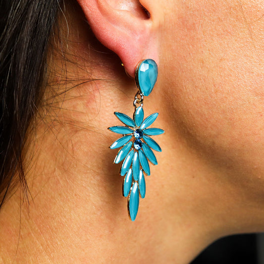 Teal Green - Vintage Glass - Long Drop - Earrings