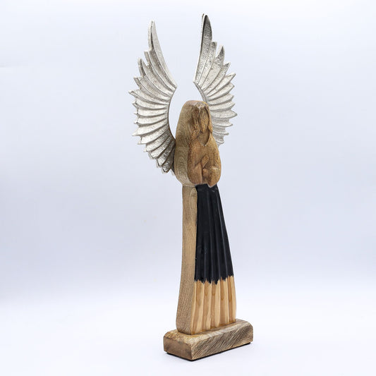 Large Mango Wood Gardian Angel Metal Wings & Enamel Detail