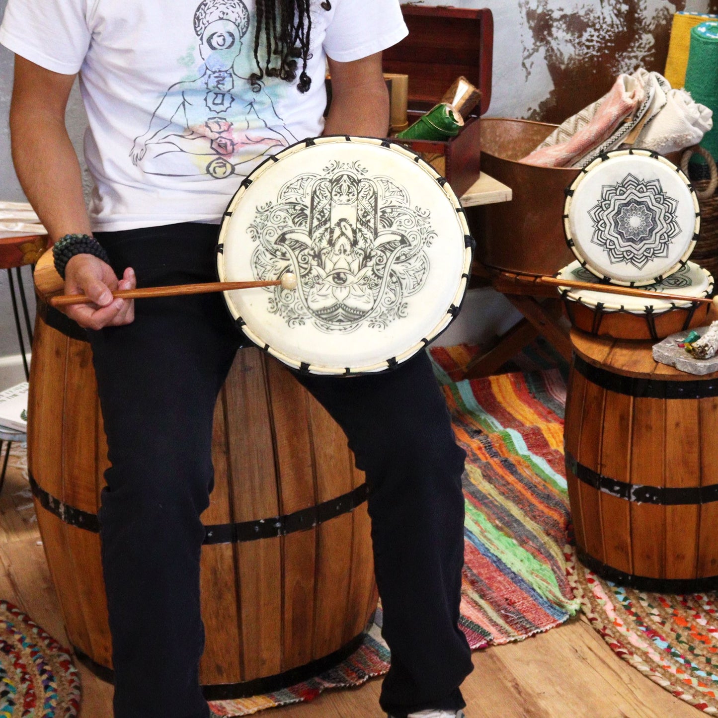 Hamsa Shamanic Drum with Two Sticks
