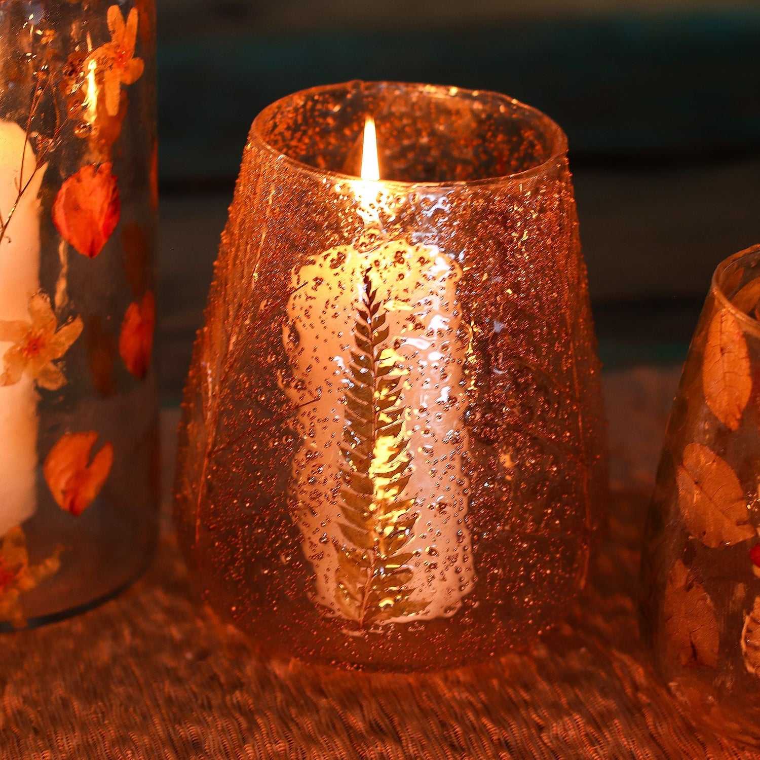 Natural Floral Glass Candle Holders