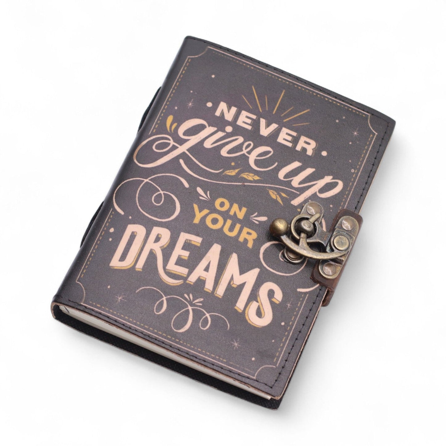 Leather Printed Notebook – Never Give Up On Your Dreams