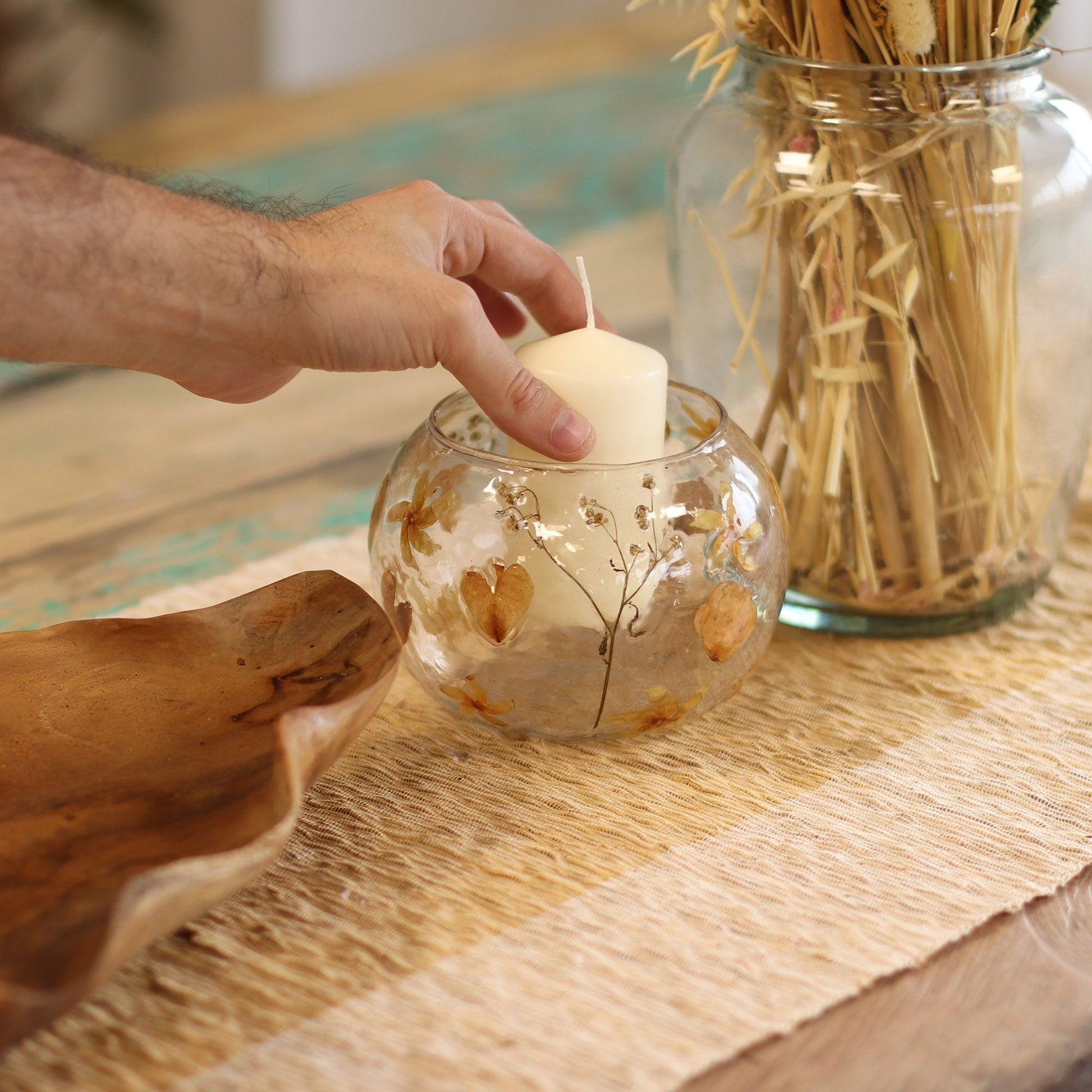 Natural Floral Glass - Large Bowl Candle Holder - Rosa