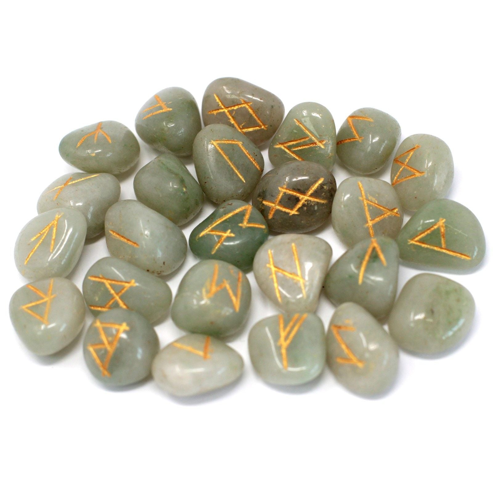Green Aventurine Rune Stones Set with Pouch | 25 Runes UK – Divine Warrior