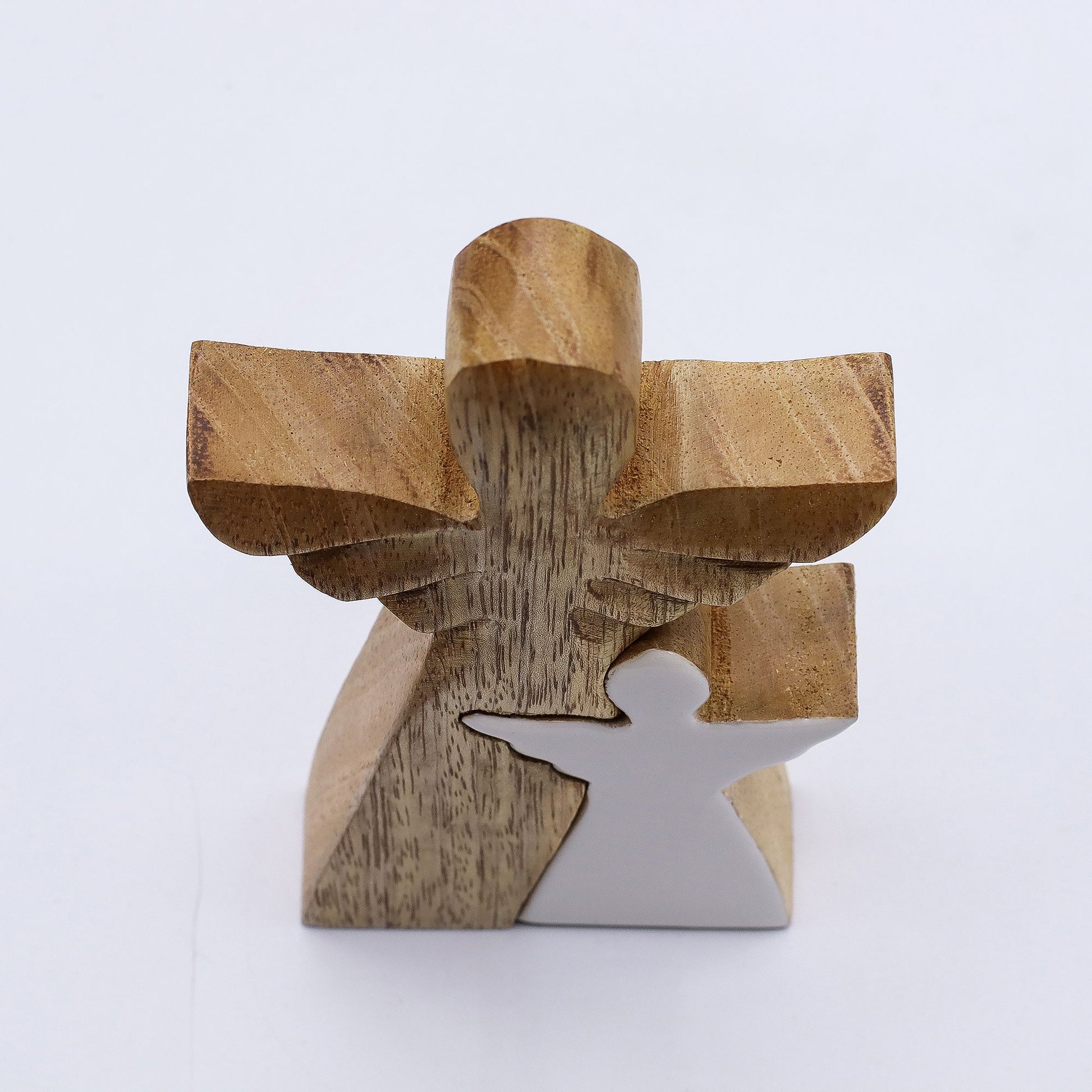 Mango Wood Angel in Angel - White Enamel