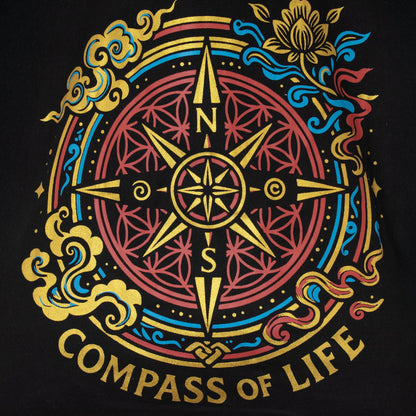 Compass of Life Black Cotton Tote Bag
