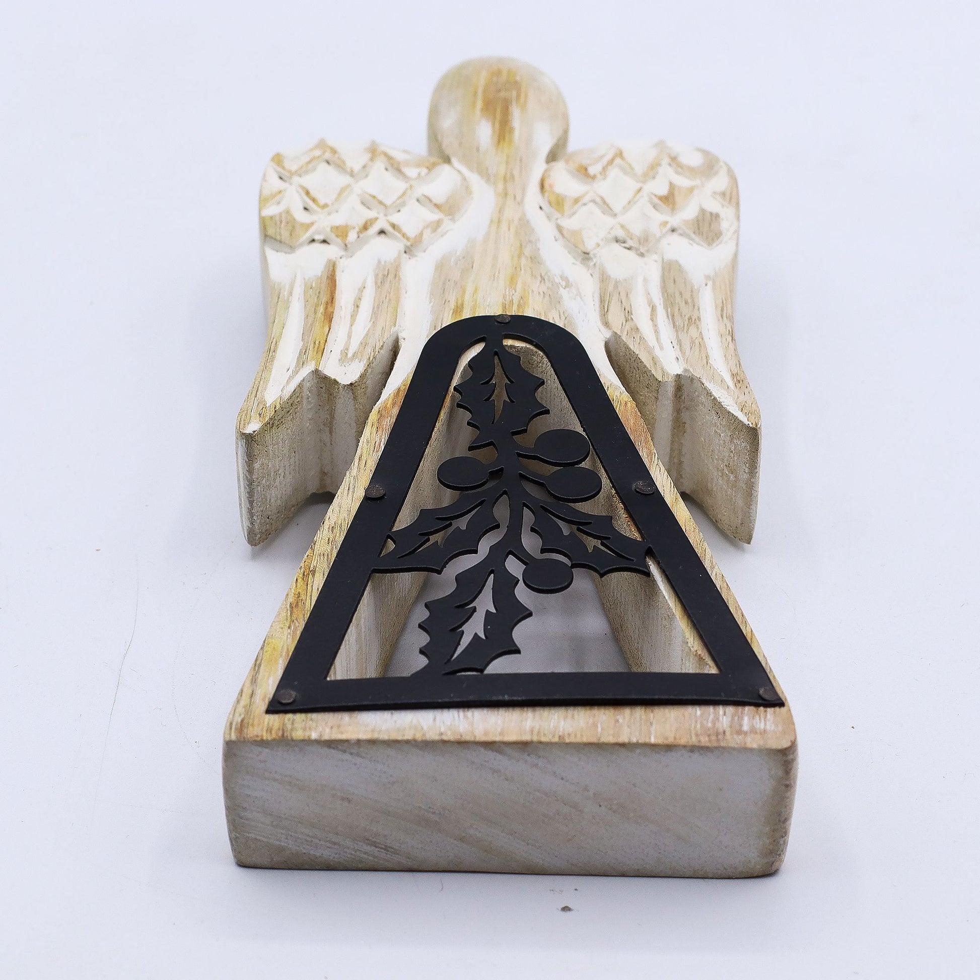 Mango Wood Angel - Whitewash with Iron Decor Cut Out