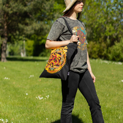 Dragon & Yin Yang Black Cotton Tote Bag