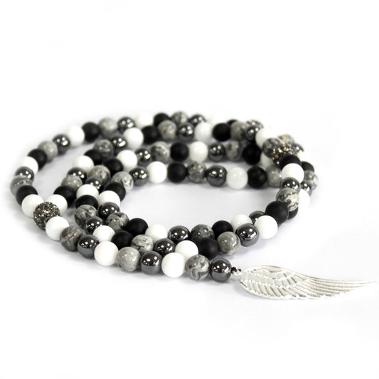 Angel Wing Grey Agate Necklace