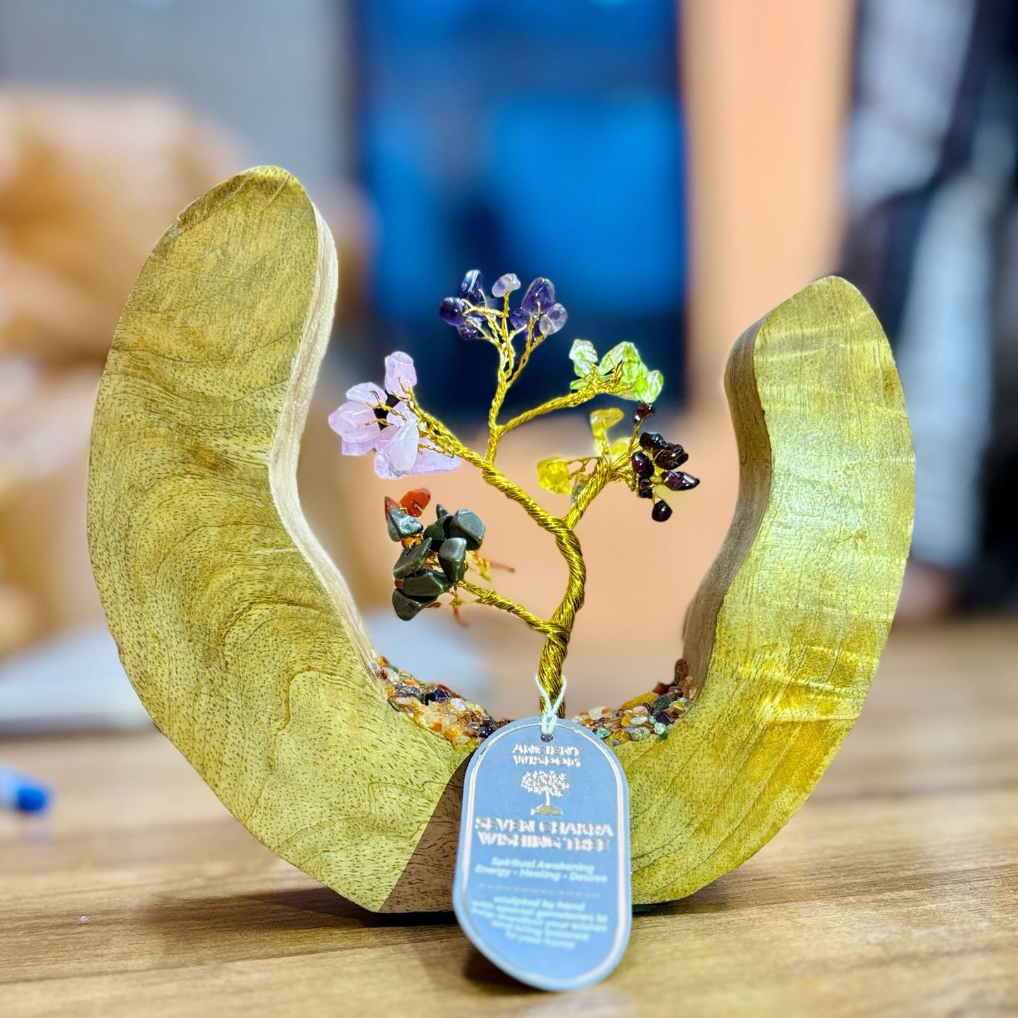 Gemstone Tree Garden - Mango Wood Open Ring - Seven Chakra