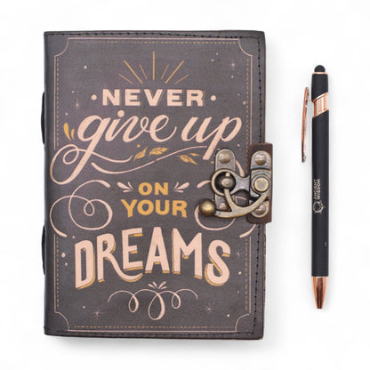 Leather Printed Notebook – Never Give Up On Your Dreams