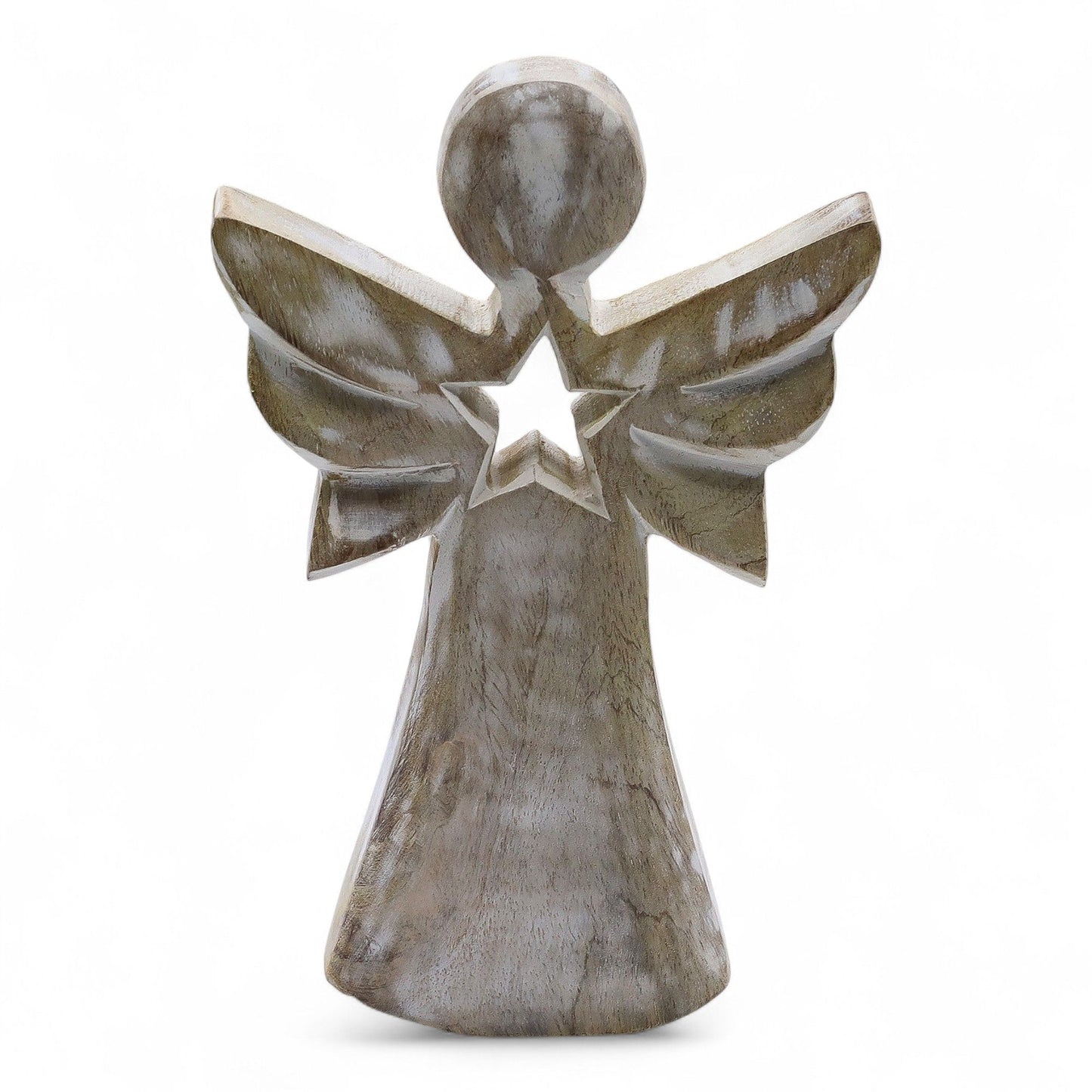 Mango Wood Angel - Whitewash with Star Cut Out