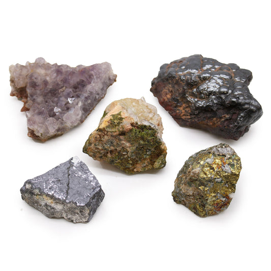 Mineral Specimen Collector's Set | Amethyst, Epidote, Hematite, Galena & Chalcopyrite