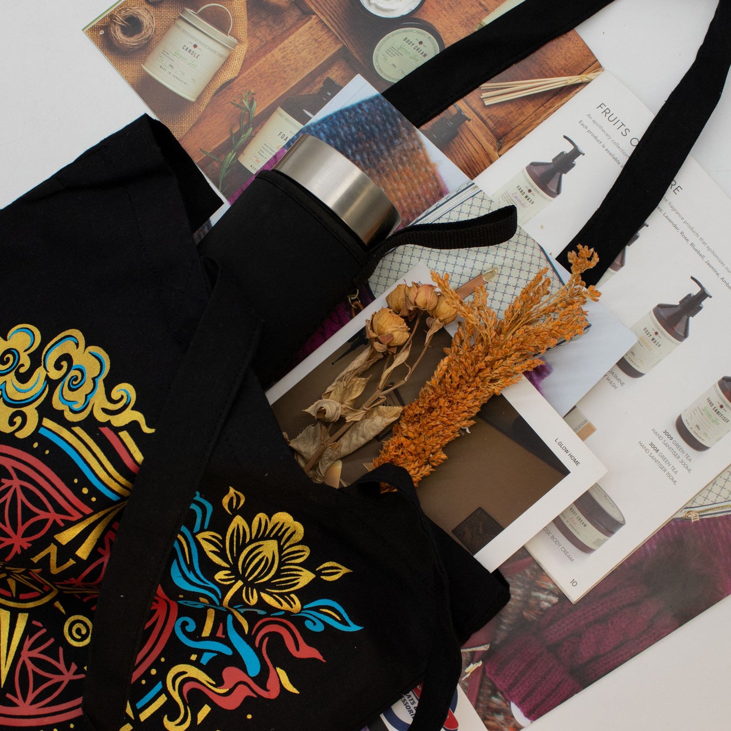 Compass of Life Black Cotton Tote Bag