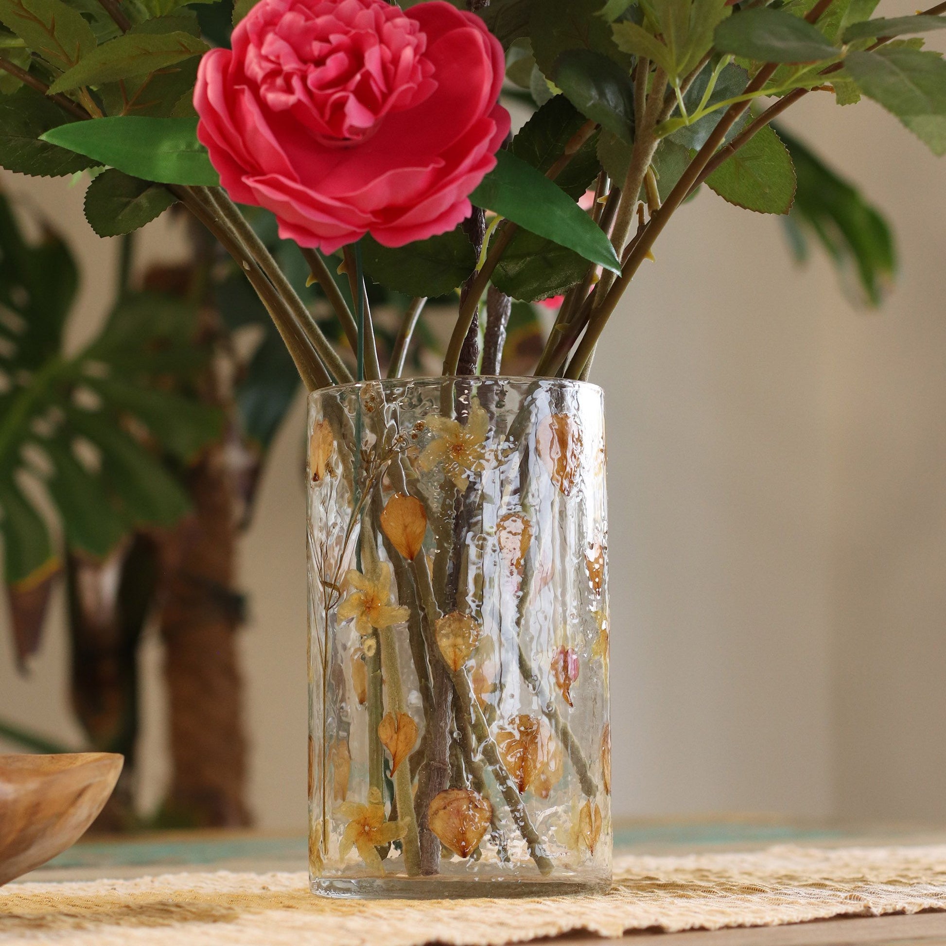 Natural Floral Glass - Tall Vase Candle Holder - Rose