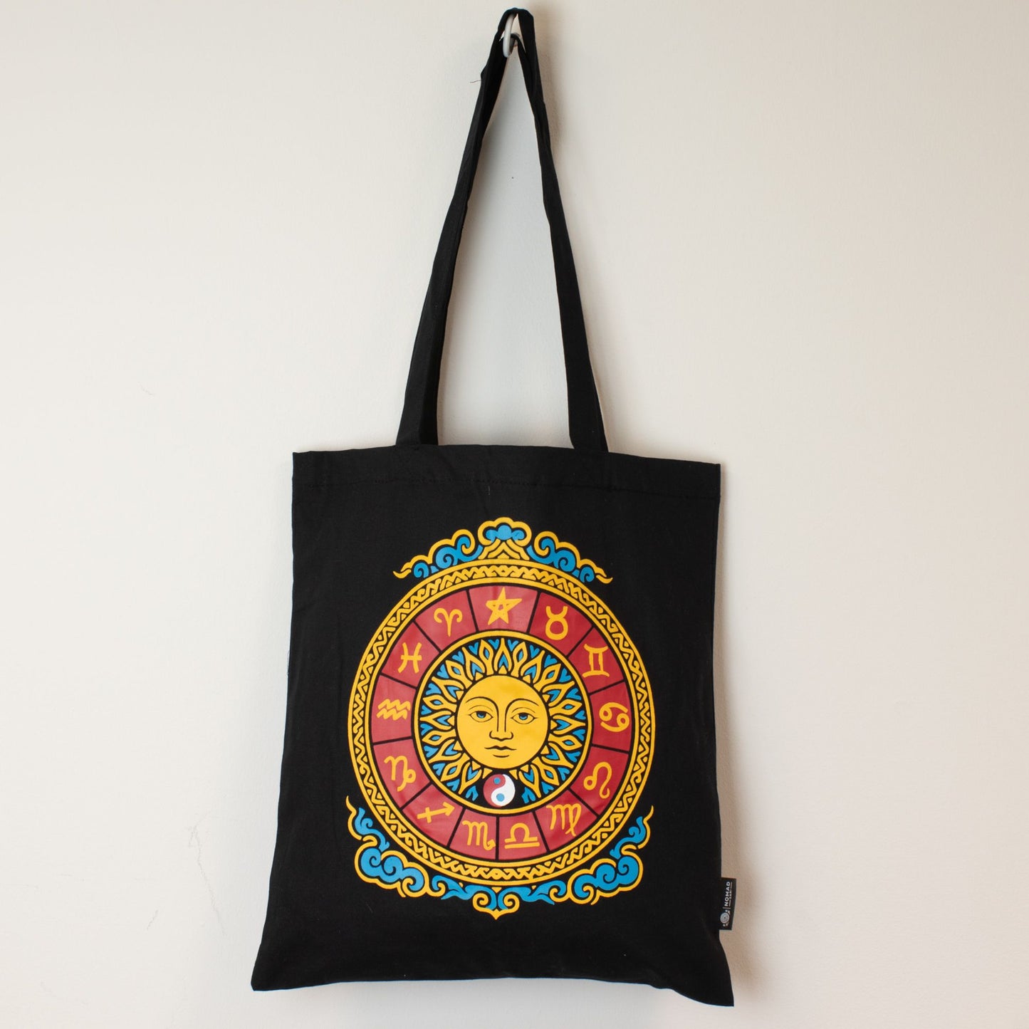 Zodiac Sun Black Cotton Tote Bag