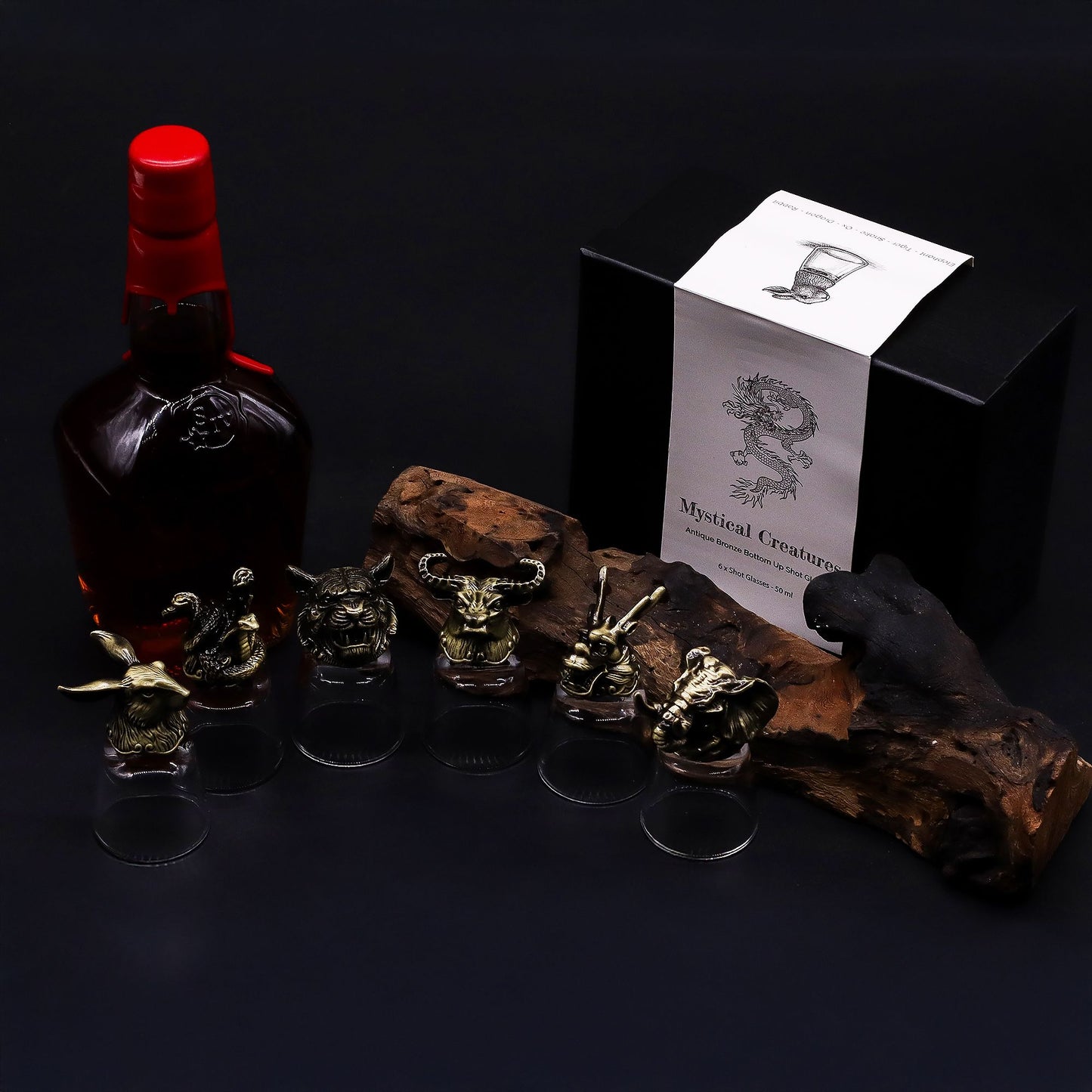 Gift Set of 6 Shot Glasses (50ml) - Wild Forest Creatures - Antique Bronze