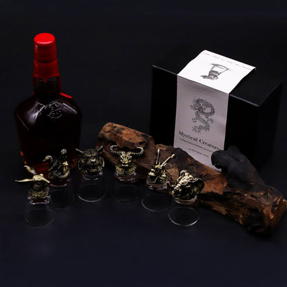 Gift Set of 6 Shot Glasses (50ml) - Wild Forest Creatures - Antique Bronze
