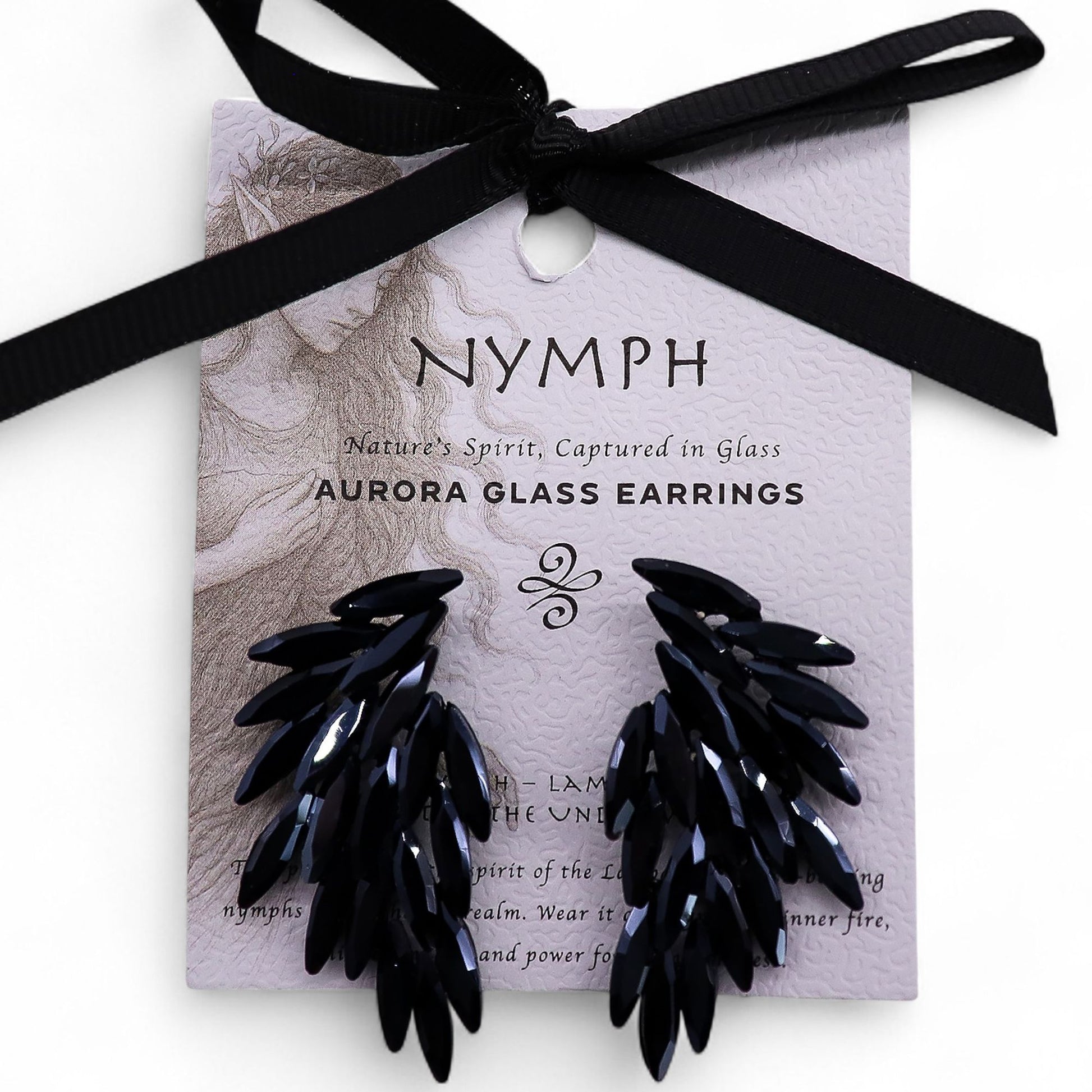 Jet Black Vintage Glass Angel Wings Earrings | Divine Warrior