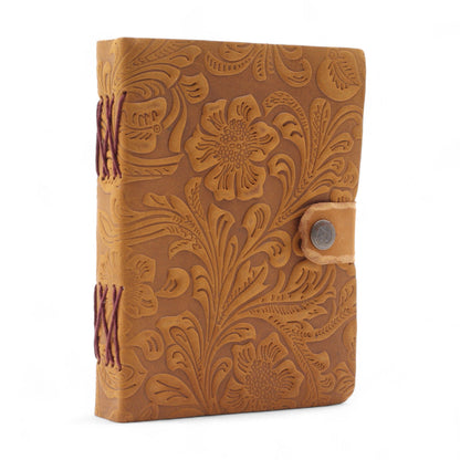 Leather Embossed Notebook – Tan Floral Pattern