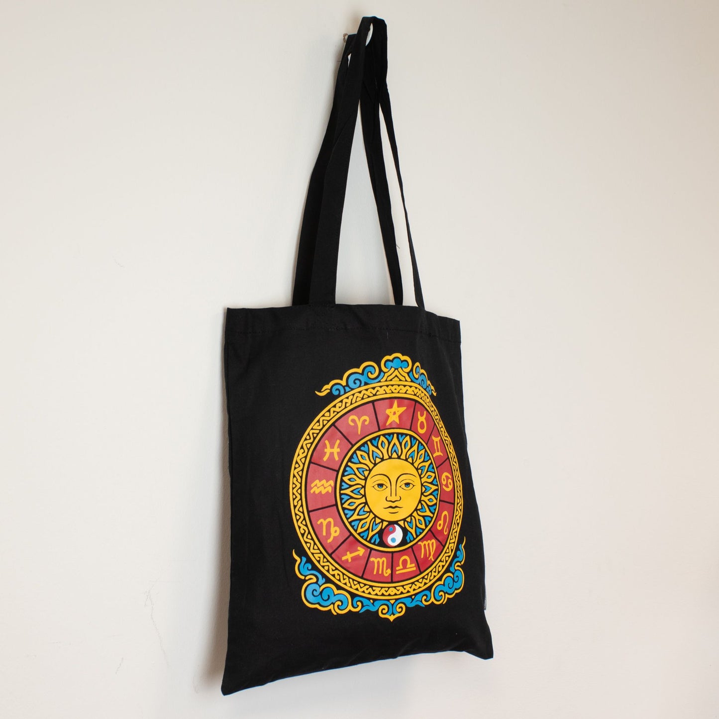 Zodiac Sun Black Cotton Tote Bag