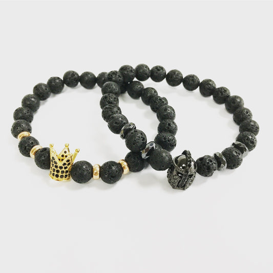 Gold Crown Lava Stone Bracelet