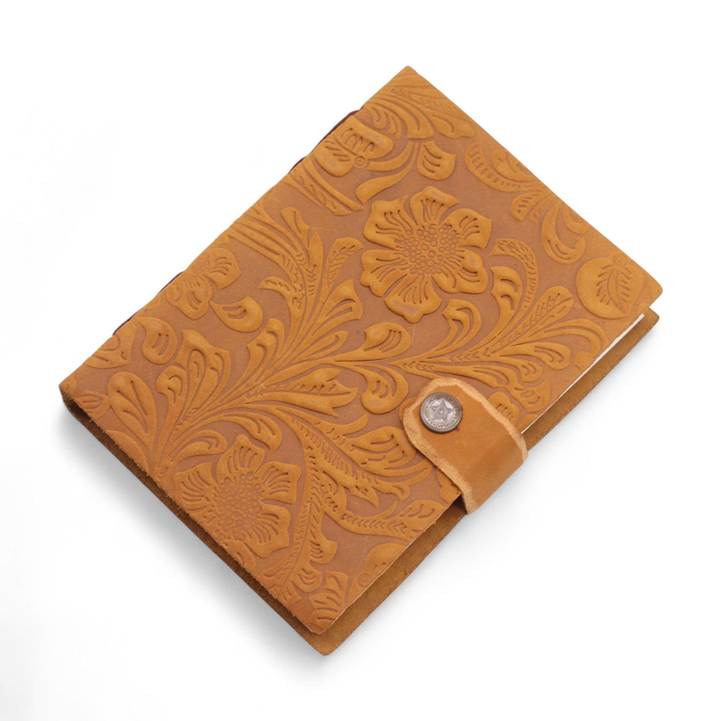 Leather Embossed Notebook – Tan Floral Pattern