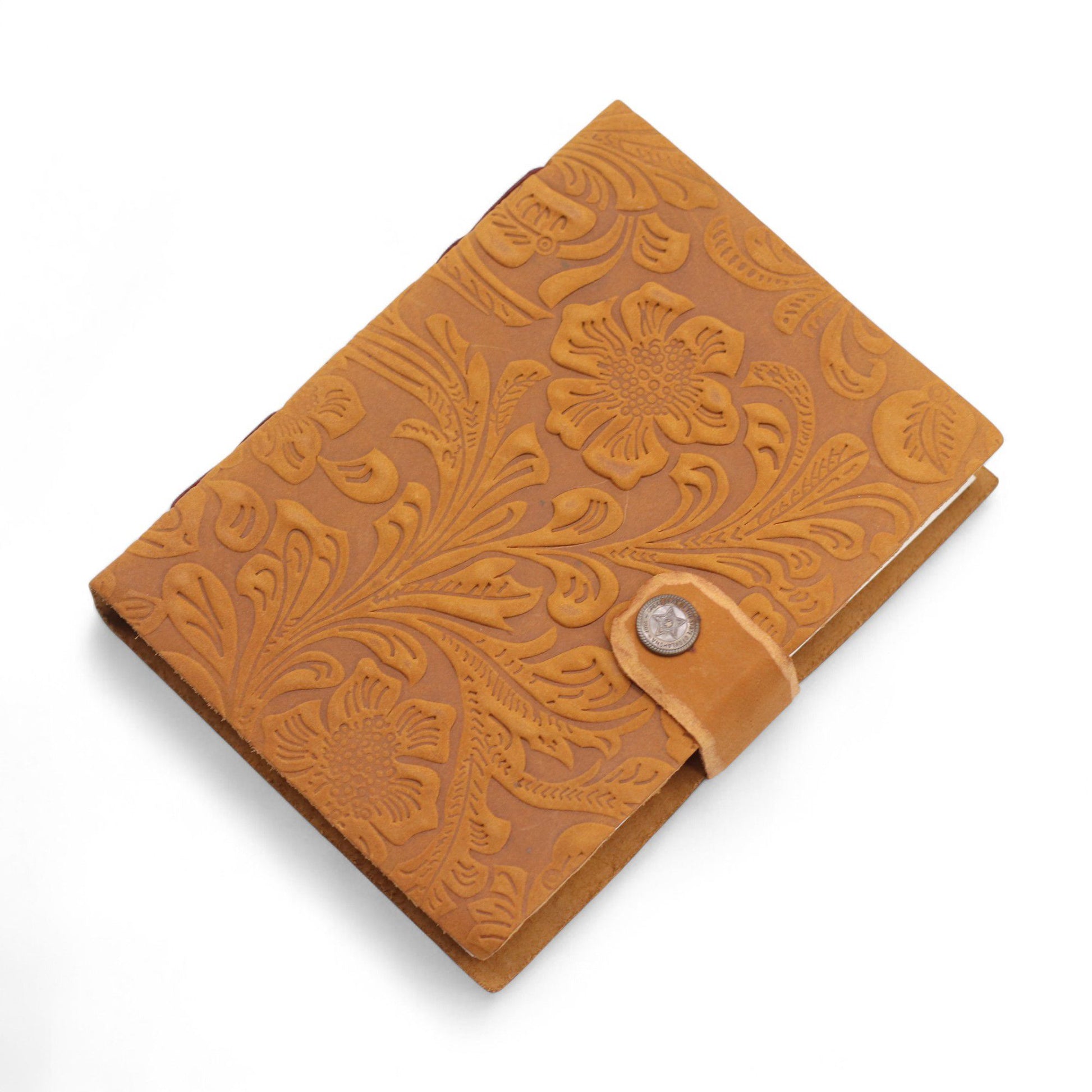 Leather Embossed Notebook – Tan Floral Pattern