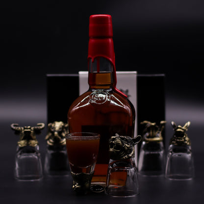 Gift Set of 6 Shot Glasses (50ml) - Wild Forest Creatures - Antique Bronze
