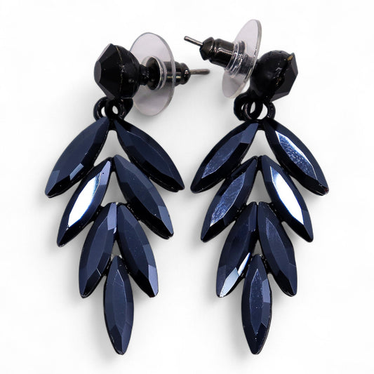 Jet Black - Vintage Glass - Long Drop - Earrings