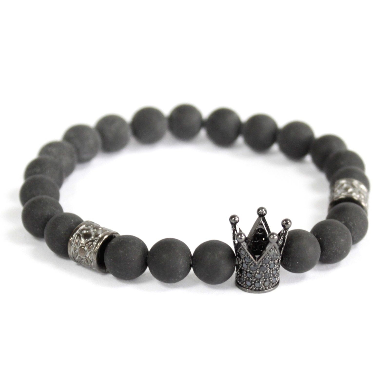 Crystal Crown Black Agate Bracelet