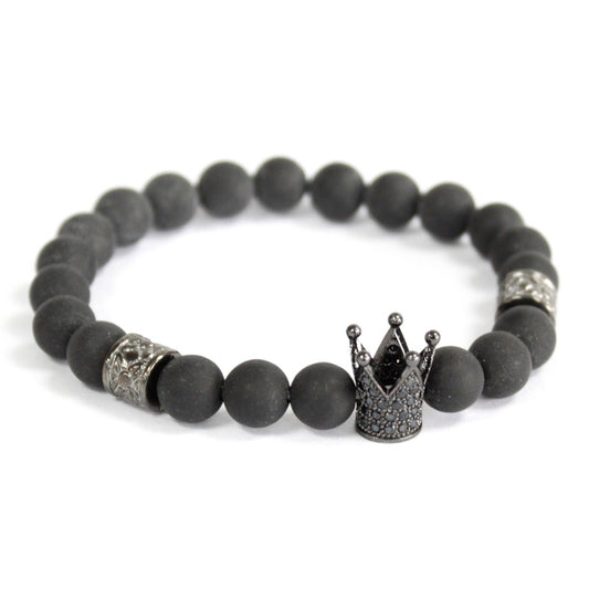 Crystal Crown Black Agate Bracelet