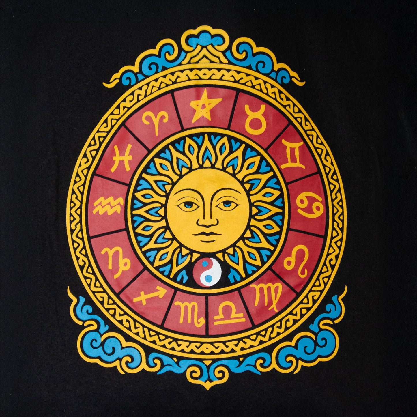 Zodiac Sun Black Cotton Tote Bag