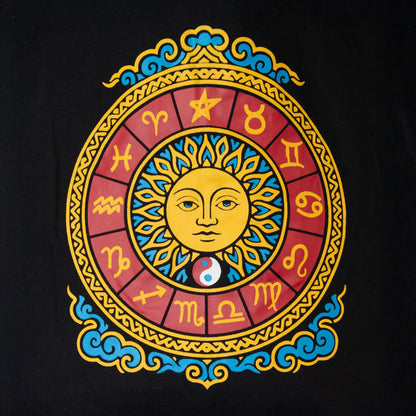Zodiac Sun Black Cotton Tote Bag
