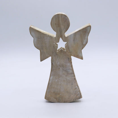 Mango Wood Angel - Whitewash with Star Cut Out