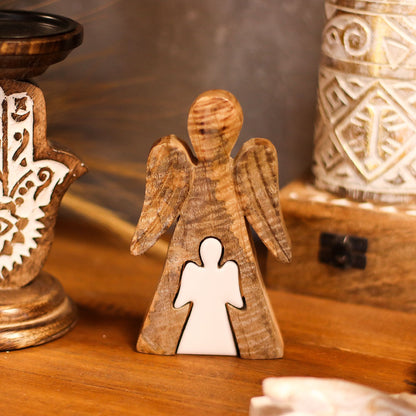 Mango Wood Angel in Angel - White Enamel