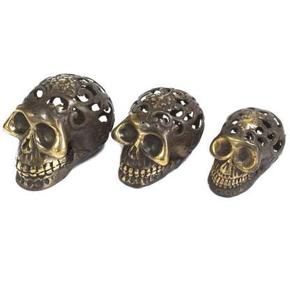 Vintage Brass Skull Ornament - Medium