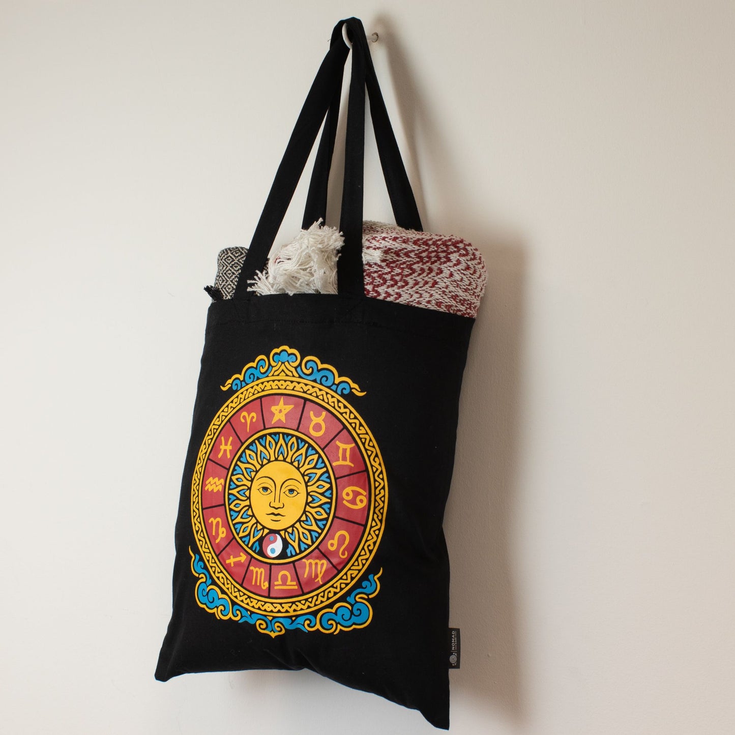 Zodiac Sun Black Cotton Tote Bag