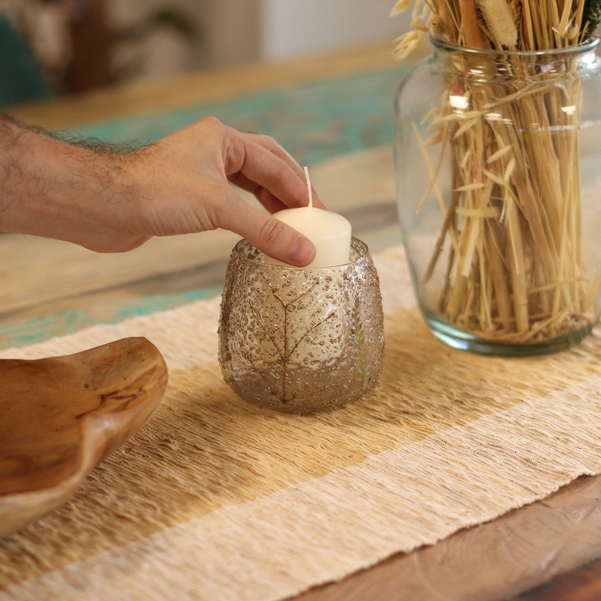 Natural Floral Glass - Straight Candle Holder Primo