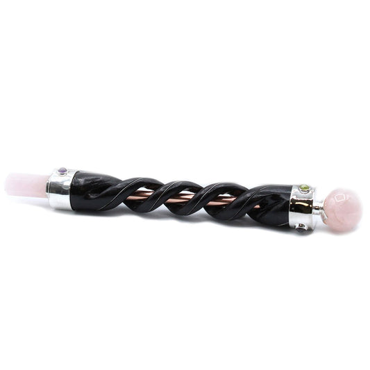 Spiral Carving Wand - Copper Pipe Rose Quartz
