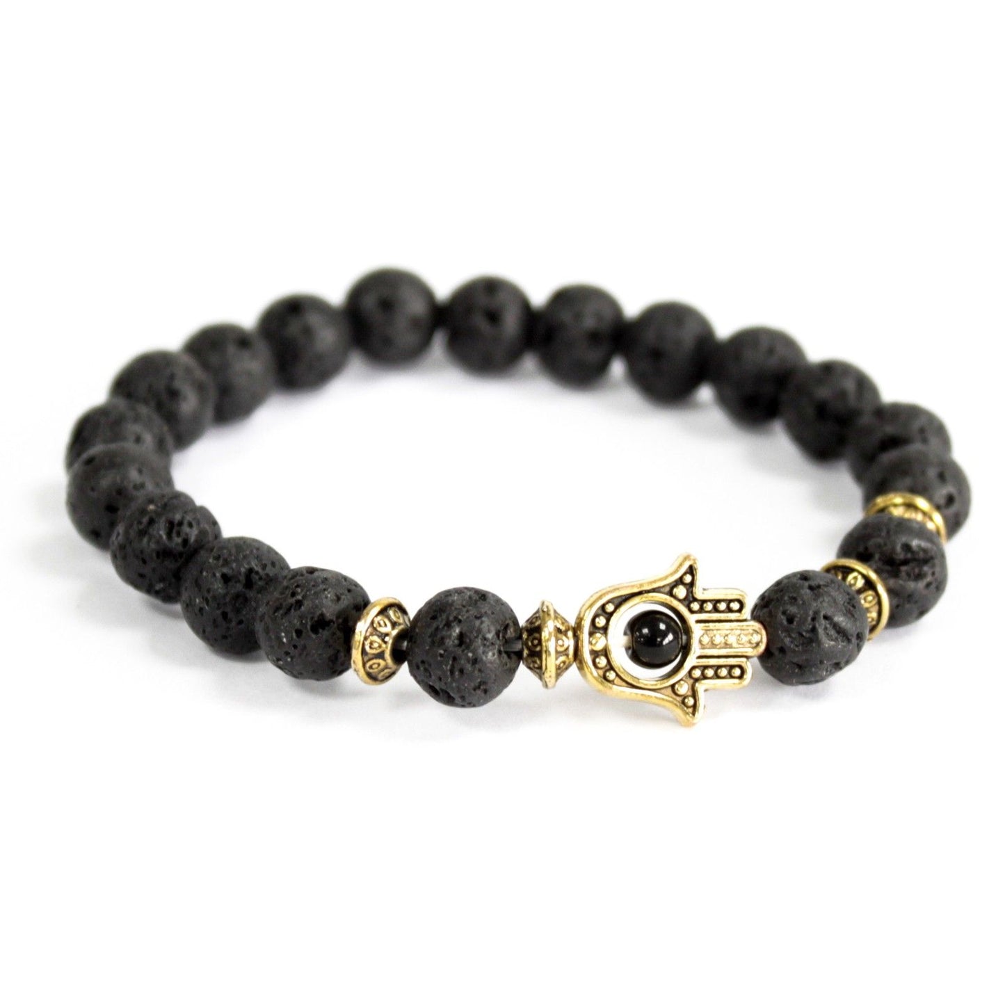 Gold Hamsa Lava Stone Bracelet