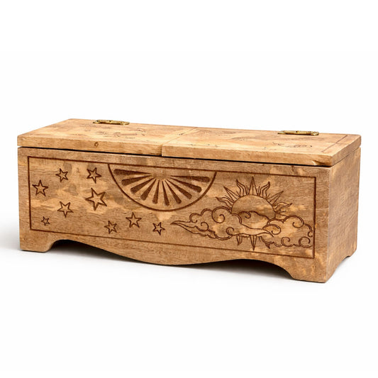 Sun & Moon Carved Sliding Tarot Storage Box