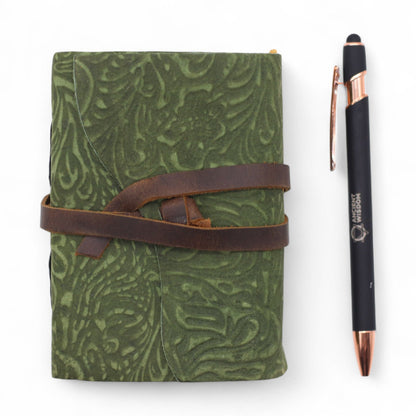 Fat Deckled Leather Notebook – Green Maze Pattern