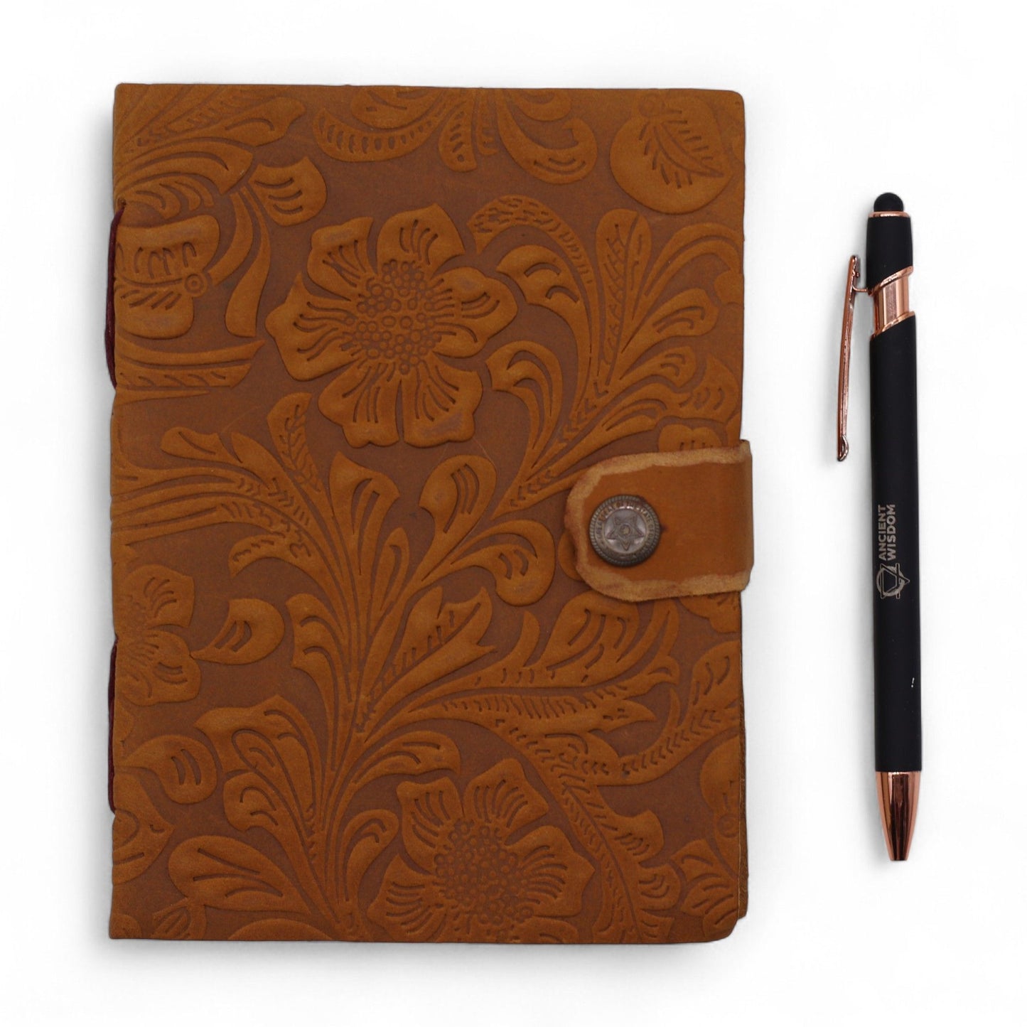 Leather Embossed Notebook – Tan Floral Pattern