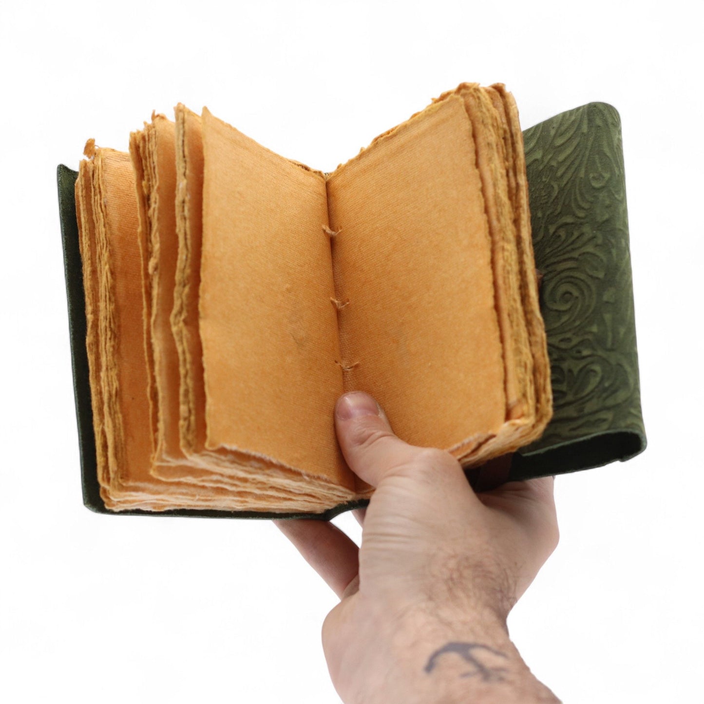 Fat Deckled Leather Notebook – Green Maze Pattern