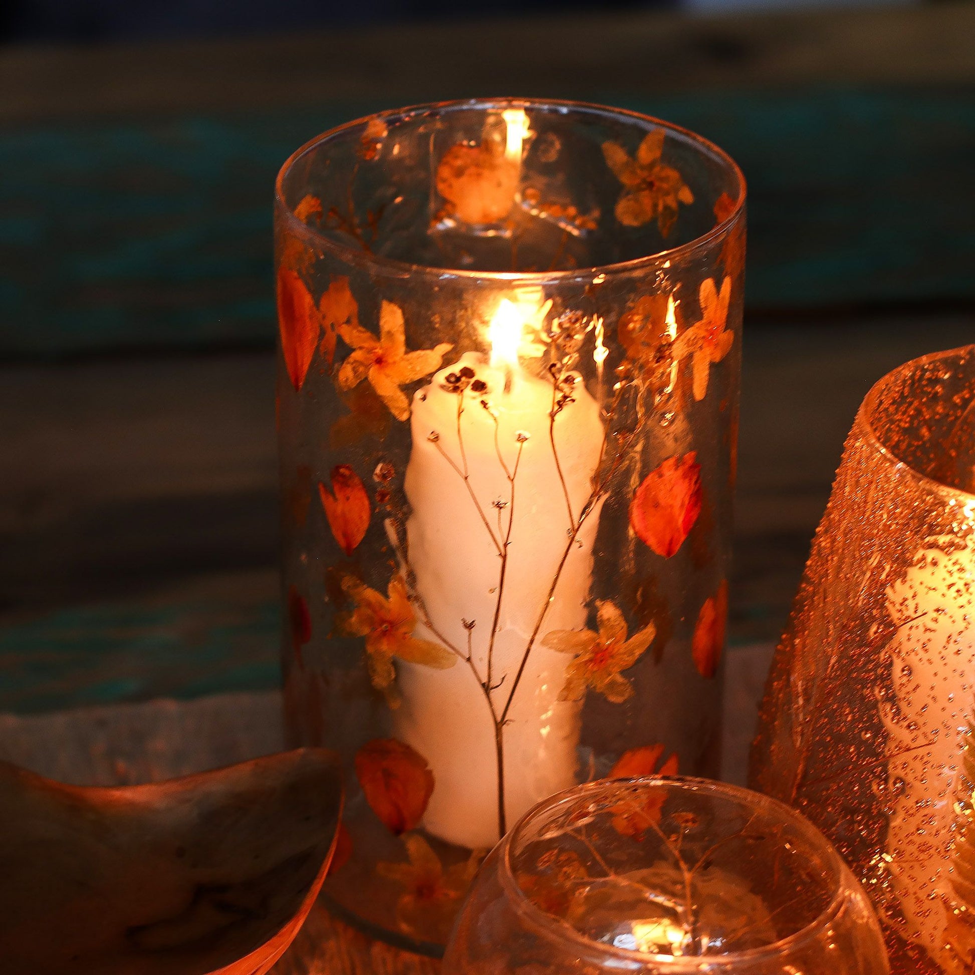 Natural Floral Glass - Tall Vase Candle Holder - Rose